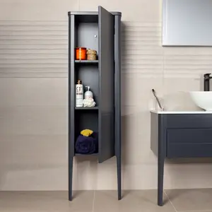 Sutton Blue Grey Floor Standing Tall Bathroom Storage Cabinet (H)1510mm (W)430mm