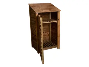 Wooden log store with door and kindling shelf W-99cm, H-180cm, D-88cm - brown finish