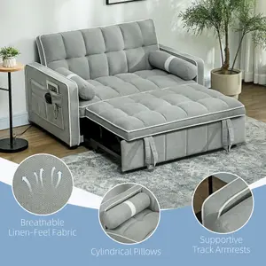 HOMCOM 2 Seater Pull Out Sofa Bed with Adjustable Backrest, Light Grey