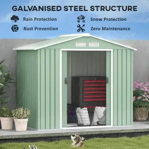 Outsunny 7 x 4ft Garden Shed Storage with Foundation Kit and Vents Light Green