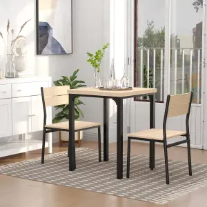 HOMCOM 3 Pcs Compact Dining Table 2 Chairs Set, Light Wood Grain