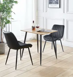 Hallowood Furniture Cullompton Small 80cm Rectangular Dining Table with 2 Black Leather Chairs