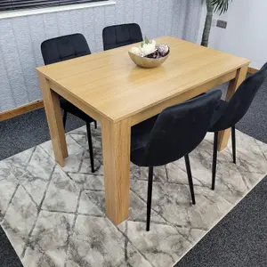 Dining Table and 4 Chairs Oak Effect Wood 4 Black Velvet Chairs Dining Room