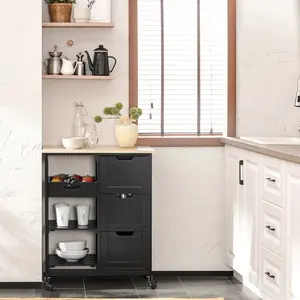 Ryland Wood Kitchen Cart Black / Natural