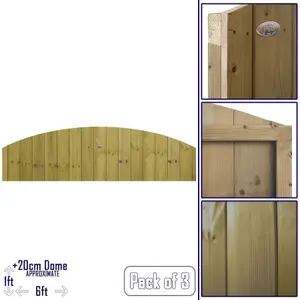 Dome Top Tongue & Groove Fence Panel (Pack of 3) Width: 6ft x Height: 1ft Vertical Interlocking Planks Fully Framed