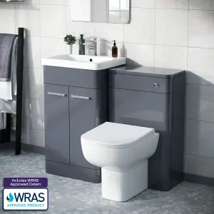 Nes Home 1000mm Steel Grey Vanity Cabinet and WC Unit with Back To Wall WC Toilet