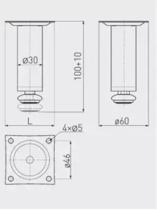 CHROME ADJUSTABLE PLINTH LEG FOR KITCHEN FURNITURE CABINETS Chrome 100mm + 10mm