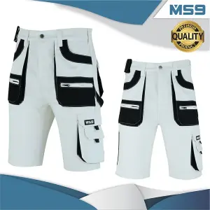 MS9 Mens Cargo Combat Painter Decoration Cotton Work Shorts - White, W40