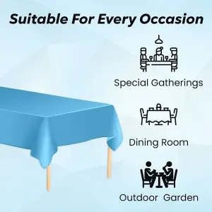 Light Blue Plastic Table Cover, Disposable Wipe Clean Waterproof Tablecloth - 54"x72"