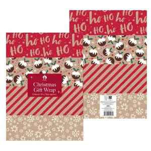 32 Christmas Wrapping Paper Sheets Kraft Effect Traditional Gift Wrap 50cm x 70cm