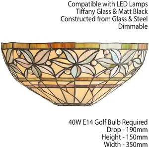 Tiffany Glass Wall Light Cream & Autumn Flower Shade Interior Sconce i00236