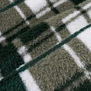 Check Tartan Teddy Fleece Throw Over Bed Blanket Warm Soft, Green - 125 x 150cm