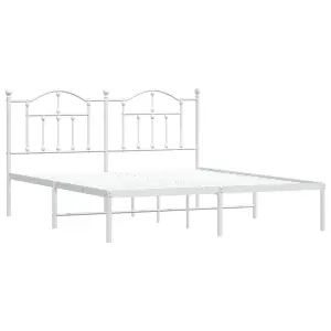 Berkfield Metal Bed Frame with Headboard White 183x213 cm