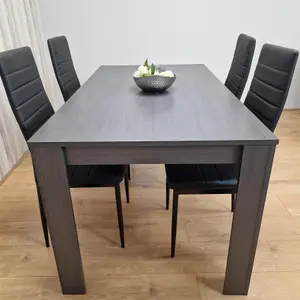 Dining Table and 4 Chairs  Black Dark Grey Leather Chairs Wood Dining Set Furniture