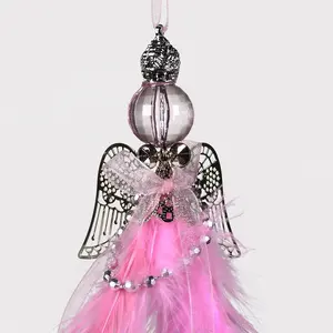 Acrylic Crystal Angel with Feather Hanging Figurine Ornament Pink/Silver / 12cm H x 6cm W x 5cm D