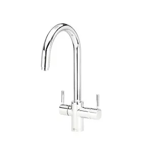 InSinkErator 3N1 Chrome J Shape Instant Filtered Steaming Hot Water with Mains Hot & Cold Kitchen Mixer Tap