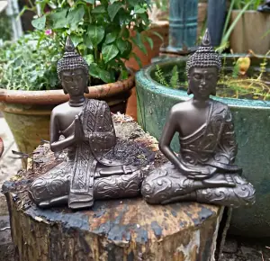 2 Mystic Thai Buddha Ornaments Sculptures - in Cold Cast Bronze Resin