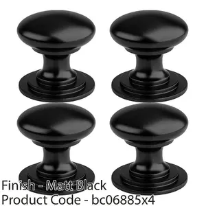 4 PACK - Victorian Tiered Door Knob - 25mm Matt Black Cabinet Pull Handle Round Rose