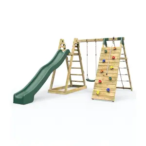 Rebo Wooden Pyramid Climbing Frame with Swings and 8.7ft Water Slide - Angel