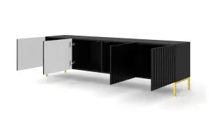 Elegant Black Wave TV Cabinet with Gold Legs (W)200cm (H)56cm (D)42cm - Modern & Spacious