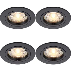 4 PACK Recessed Fixed Ceiling Downlight - 50W GU10 Reflector - Matt Black