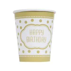 Unique Party Paper Birthday Party Cup (Pack of 8) White/Gold (One Size)