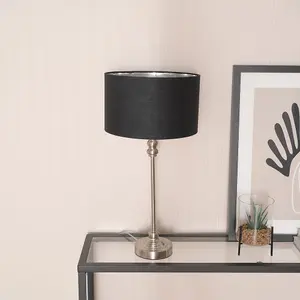 ValueLights Maggie Chrome Candlestick Table Lamp with Black and Chrome Inner Lamp Shade