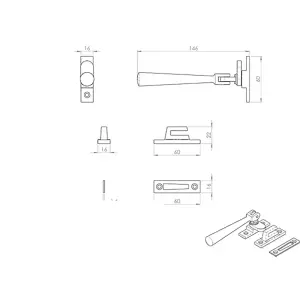 Round Bar Casement Window Fastener 144mm Handle Polished Chrome Window Fitting