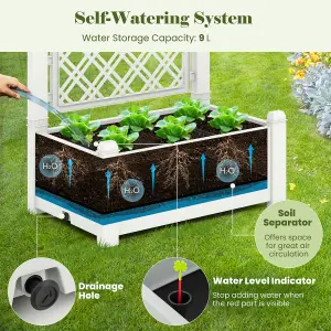 Costway Raised Garden Bed w/ Trellis Outdoor Self-Watering Planter Box Lattice Panels