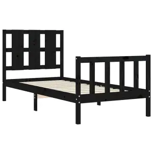 Berkfield Bed Frame with Headboard Black Small Single Solid Wood