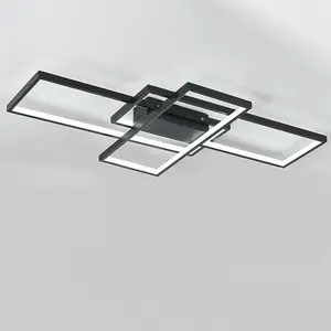 Black Frame Neutral Style Rectangular LED Semi Flush Ceiling Light Fixture 90cm Cool White