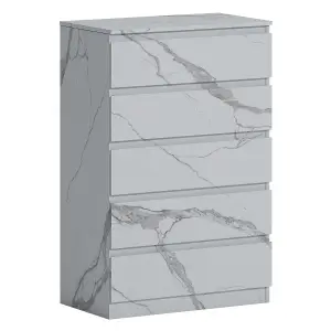 ZITA - 5 Drawer Chest of Drawers in Matt White Marble Effect