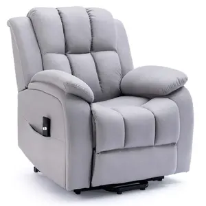 Rise Recliner Chair With Single Motor, Remote Control And Pocket Storage In Leather-Look Grey Technology Fabric