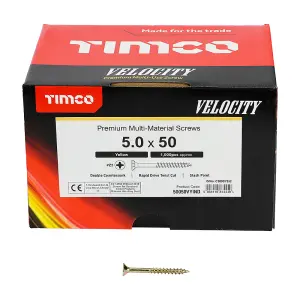 Timco - Velocity Premium Multi-Use Screws - PZ - Double Countersunk - Yellow (Size 5.0 x 50 - 1000 Pieces)