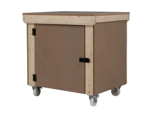 Wooden MDF Top Workbench With Lockable Cupboard (V.9) (H-90cm, D-70cm, L-90cm) double shelf and wheels