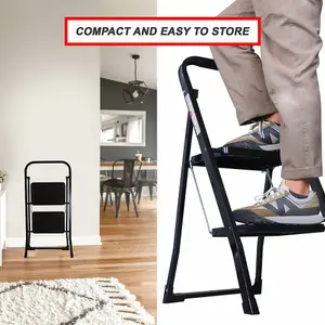 Dekton Folding Metal 2 Step Ladder Portable Wide Steps Non Slip Rubber Safety