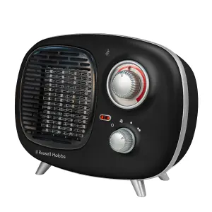 Russell Hobbs Fan Heater 1500W Portable Electric Retro Black Ceramic Heater RHRETPTC2001B