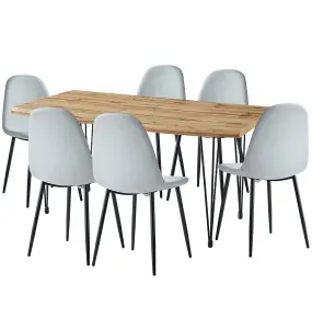 Hallowood Furniture Cullompton Large Dining Table 160cm with 6 Silver Grey Chairs