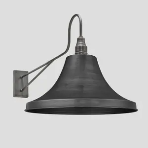 Industville Long Arm Giant Bell Wall Light, 20 Inch, Pewter, Pewter Holder