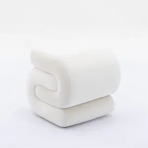 Velvet Ottoman fabric S-shape stool Wavy Pouf Ivory white