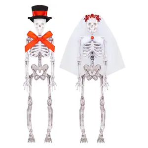 Halloween Skeleton Couple Decoration Set of 2 Trick or Treat Party 17cm White