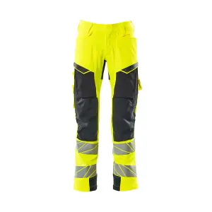 Mascot Accelerate Safe Trousers with Kneepad Pockets - Hi-Vis Yellow/Dark Navy   (42.5) (Leg Length - Short)