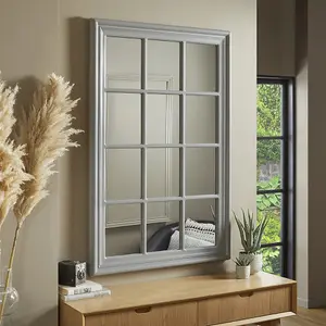 Window Mirror Cambridge Rectangular Shape with Grey Frame H 120cm W 80cm  D 4cm for hanging in living room