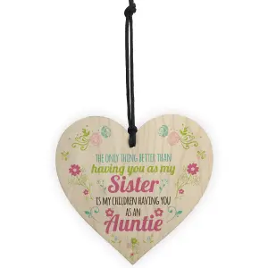 Red Ocean SISTER Children Having You As Auntie Gift Wooden Hanging Heart Aunt Sign Wedding Present