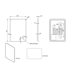 UK Home Living Avalon - PRICE REDUCED -Soft Square LED Mirror Brushed Brass Frame 500x700