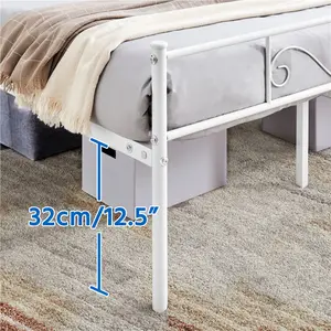 Metal Bed Frame with Headboard/Under-Bed Storage White / Double (4'6)