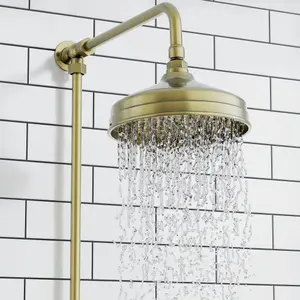 ENKI Downton Antique Brass Traditional 2-Outlet Brass Thermostatic Shower Set 200mm