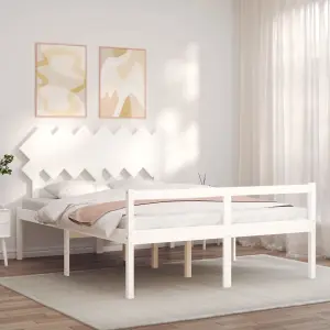 Berkfield Bed Frame with Headboard White King Size Solid Wood