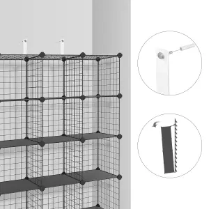 SONGMICS 12-Cube Wire Grid Storage Rack, Interlocking Shelving Unit with Metal Mesh Shelves and PP Plastic Sheets