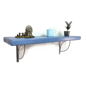 Wooden Rustic Shelf with Bracket TRAMP 170mm 7 inches Nordic Blue Length of 130cm